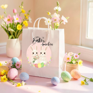 Cadeau Moyen Sac personnalisé Deux Lapins de Pâques