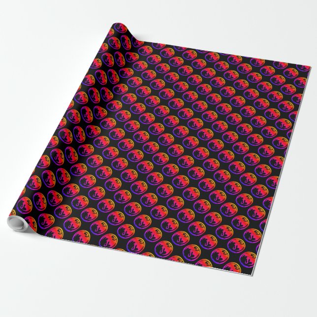 Cadeau Neon Dragon noir papier d'emballage mat petit (Déroulé)