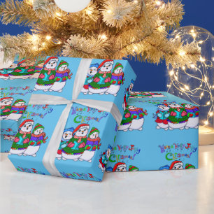 Cadeau Noël Caroling Snowpeople Enveloppement Papier