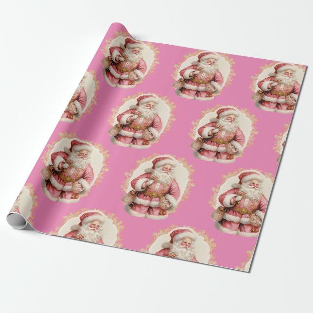 Cadeau Noël Pink Santa Claus Enveloppement Papier (Déroulé)