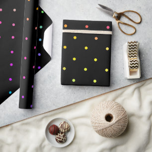 Cadeau Noir avec papier enveloppant Pois multicolore
