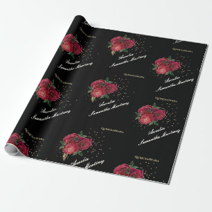 Cadeau Noir avec Roses Rouges Quinceañera Papier d'envelo