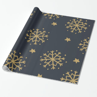 Cadeau Noir et papier d'emballage de flocon de neige d'or