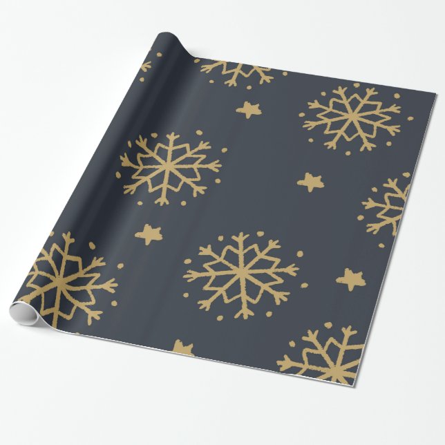 Cadeau Noir et papier d'emballage de flocon de neige d'or (Déroulé)