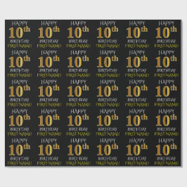 Cadeau Noir, "HAPPY 10th BIRTHDAY" Papier à envelopper