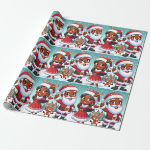 Cadeau Noir M. & Mme Claus papier d'emballage