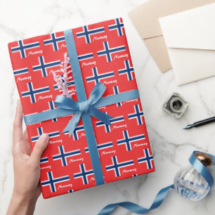 Cadeau Norvège Papier d'emballage, drapeau norvégien patr