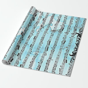 Cadeau Notes musicales Papier d'enveloppement bleu, 30 po