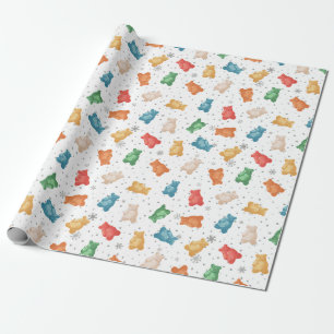 Cadeau Nounours colorés et flocons de neige papier d'enve