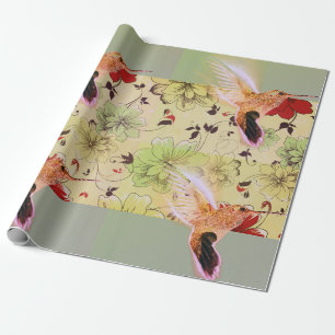 Cadeau OISEAU HUMMINGBIRD ET FLEURS Papier d'enveloppemen