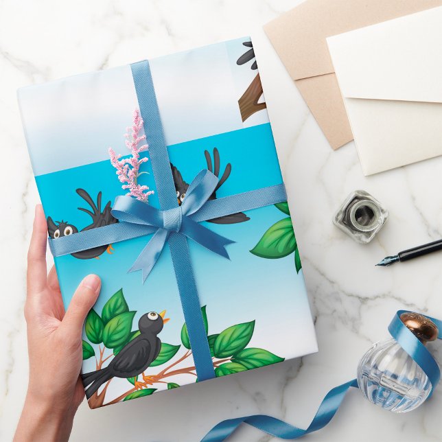 Cadeau Oiseaux Dans Un Papier D'Enveloppement D'Arbre (Créateur téléchargé)