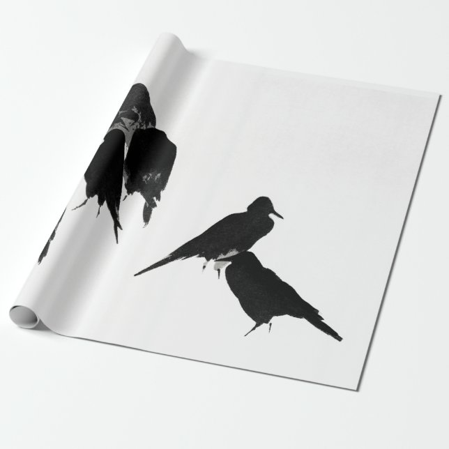 Cadeau OISEAUX NOIRS Papier d'imprimerie JAPONAIS (Déroulé)