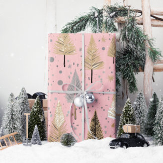 Cadeau Or de Noël Lux sur papier d'enveloppement rose