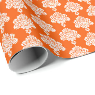 Cadeau Orange   Papier blanc à enveloppement de Damas