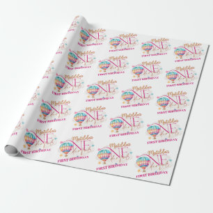 Cadeau Ours dans un ballon rose Papier d'enveloppement po