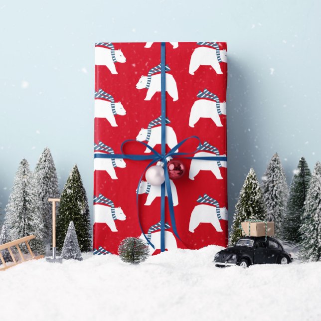 Cadeau Ours polaires - Rouge - Papier d'enveloppement de  (Up your gifting game this year with this "Modern Polar Bear" gift wrap! By Clearlytangled Studio.)