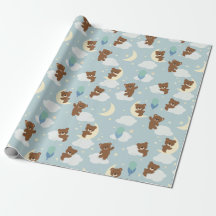 Ours sur la lune Bébé Garçon Papier d'enveloppemen