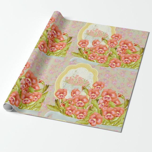 Cadeau Pansies dans un papier d'enveloppement de bol (Déroulé)