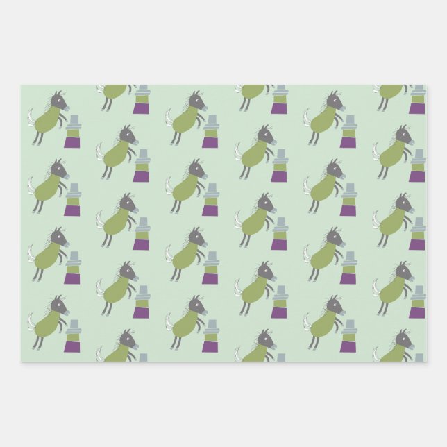 cadeau papier 3 vel paardjes groen roze (Vorderseite)