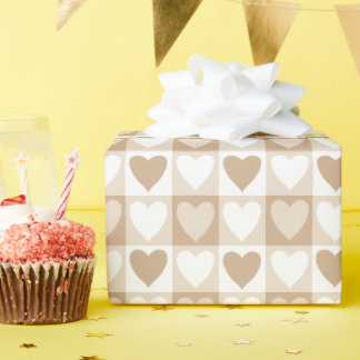 Cadeau Papier à enveloppement À damiers coeur beige
