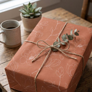 Cadeau Papier à enveloppement à fleurs en terre cuite mod