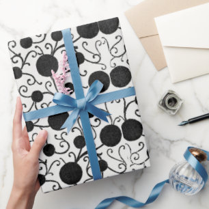 Cadeau Papier à enveloppement à motif floral noir