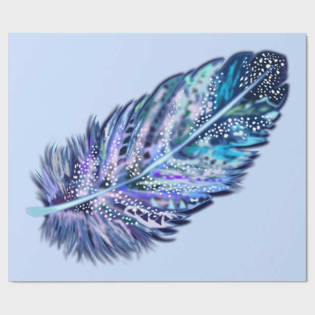 Cadeau Papier à enveloppement bleu plumes - Couleurs pers (Plat)