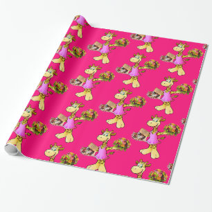 Cadeau Papier à enveloppement brillant, Giraffe Floral ro