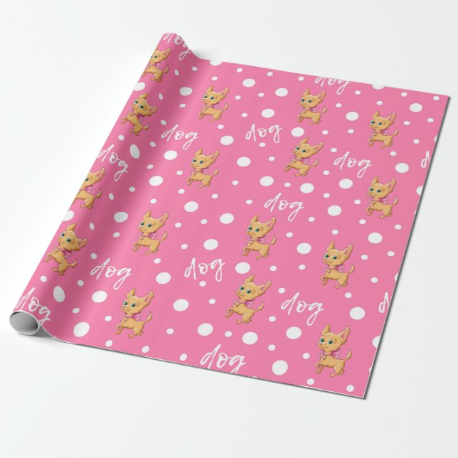 Cadeau Papier à enveloppement Chihuahua rose (Déroulé)