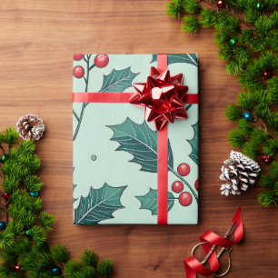 Cadeau Papier à enveloppement classique Holly Christmas