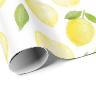 Cadeau Papier à enveloppement de citron jaune à l'aquar