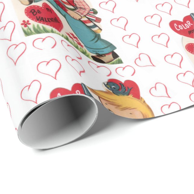 Cadeau Papier à enveloppement de la Saint-Valentin Vintag (Coin rond)
