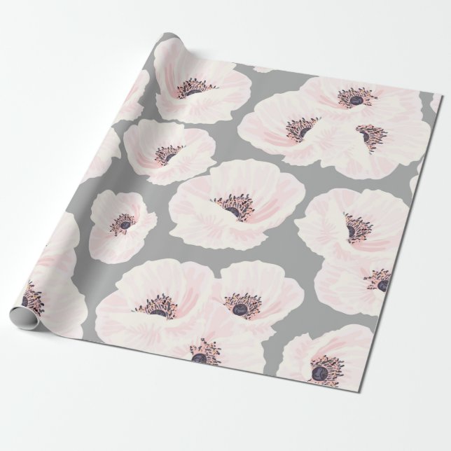 Cadeau Papier à enveloppement floral Anémones blanches (Déroulé)