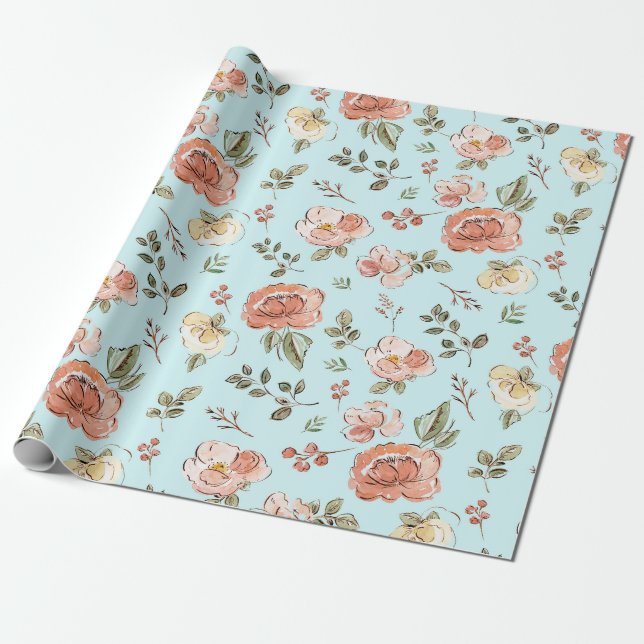 Cadeau Papier à enveloppement floral bleu (Déroulé)