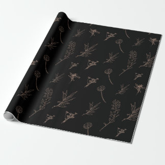 Cadeau Papier à enveloppement floral noir et or