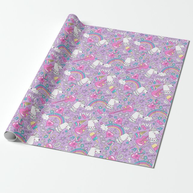 Cadeau Papier à enveloppement Llama Unicorn (Déroulé)
