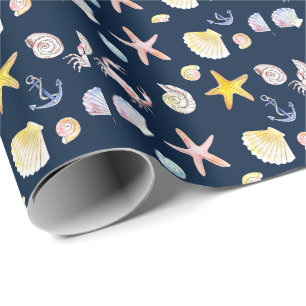 Cadeau Papier à enveloppement Marine Life & Ancres (foncé