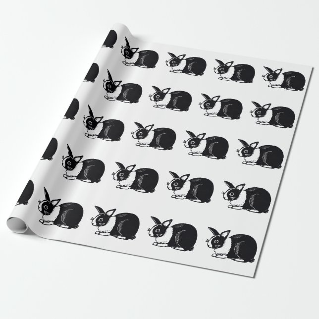 Cadeau Papier à enveloppement Motif noir blanc hollandais (Déroulé)