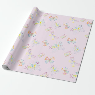 Cadeau Papier à enveloppement papillon rose