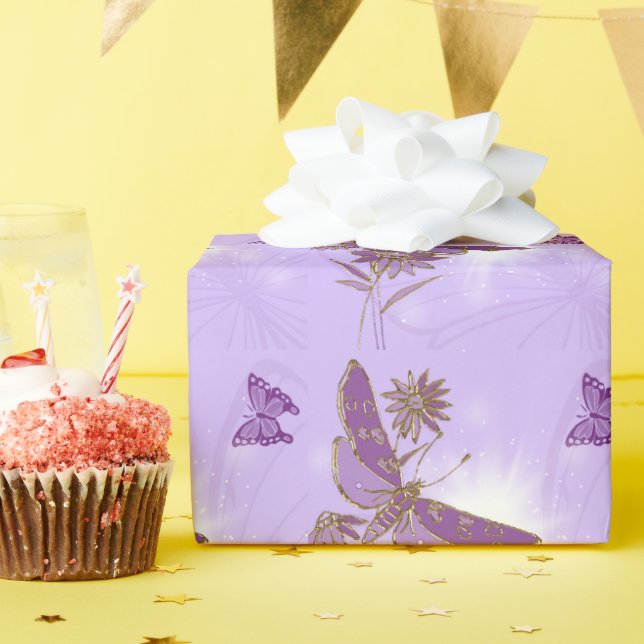 Cadeau Papier à enveloppement papillon violet (Fête d'anniversaire)