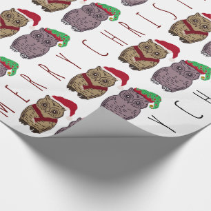 Cadeau Papier à enveloppement père Noël Owl et Elf Owl