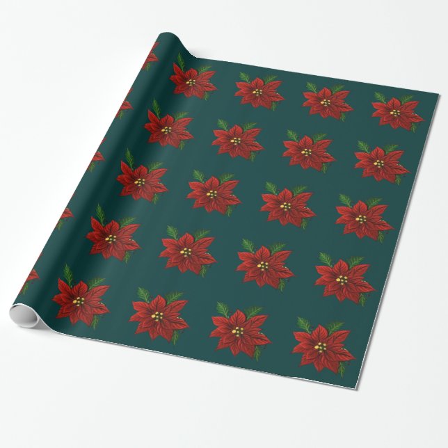 Cadeau Papier à enveloppement Poinsettia (Déroulé)