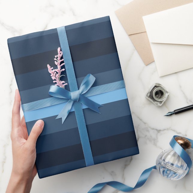 Cadeau Papier à enveloppement rayé Indigo bleu (Cadeaux)