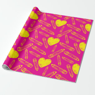 Cadeau Papier à enveloppement rose transparent avec crayo