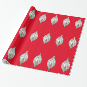 Cadeau Papier à enveloppement rouge argenté et blanc