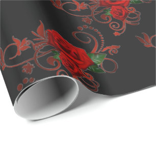 Cadeau Papier à enveloppement rouge et noir Motif Red Ros
