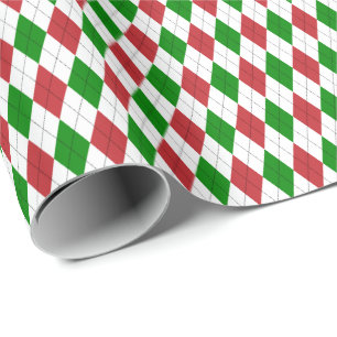 Cadeau Papier à enveloppement rouge foncé, vert et blan