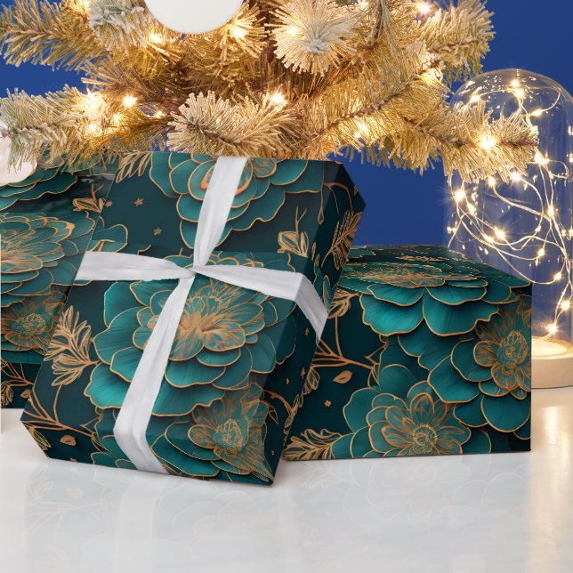 Cadeau Papier à enveloppement turquoise et bronze (Vacances)