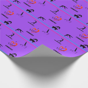 Cadeau Papier à enveloppement violet "I Love Gymnastique"