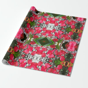 Cadeau Papier à envelopper avec fleurs rouges